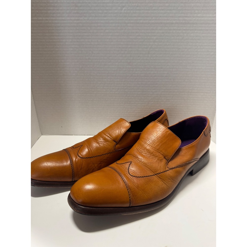 Oliver Sweeney Mens Tan Leather Cap Toe Slip On Dress Shoes Italy Size 12